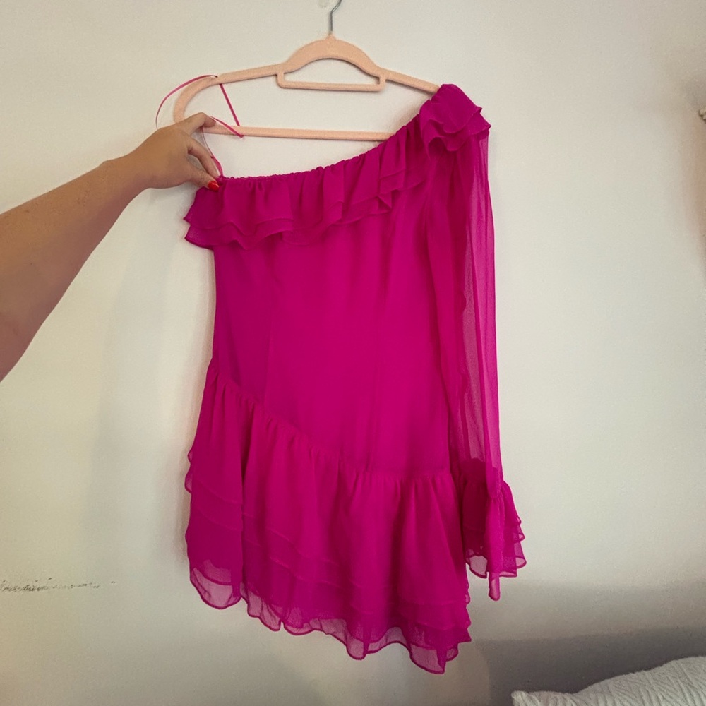 LoveShackFancy Vibrant Pink One-Shoulder Dress